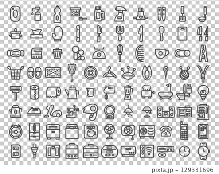 線画日用品家電関連のアイコンセット 129331696