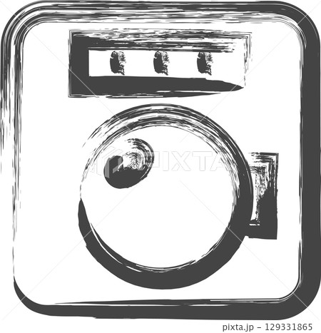 筆書き日用品家電関連の単品アイコン　ドラム式洗濯機 129331865