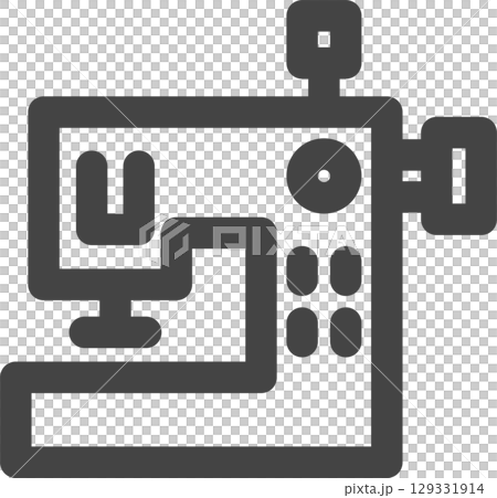 Line drawing household appliances related single icon: sewing machine Line drawing household appliances related single icon: sewing machine 129331914