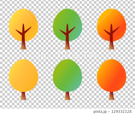 秋葉樹向量插圖集 - 簡單可愛的秋天素材 秋葉樹向量插圖集 - 簡單可愛的秋天素材 129332128