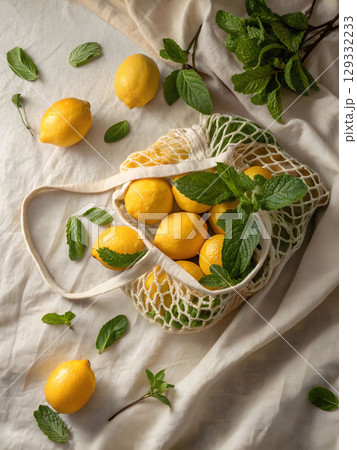still life with lemons and mint leaves is perfect for design still life with lemons and mint leaves is perfect for design 129332233