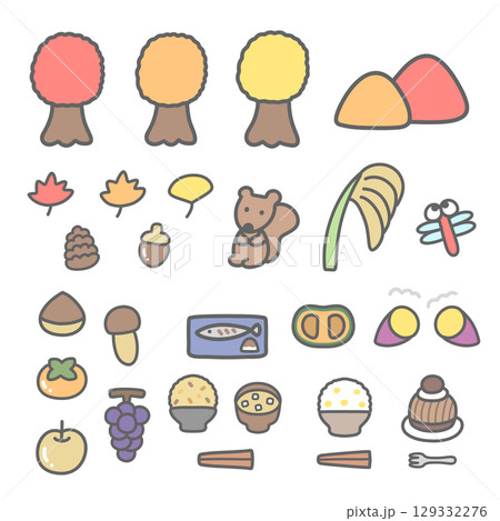 ほっこりする秋のイラストセット 129332276