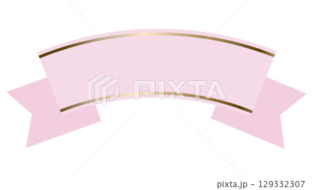 リボン見出しタイトル素材イラスト　ピンク色ゴールドの横長　上品おしゃれ 129332307