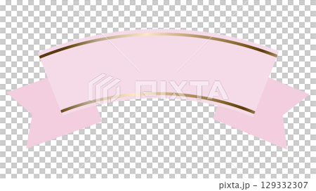 リボン見出しタイトル素材イラスト　ピンク色ゴールドの横長　上品おしゃれ 129332307