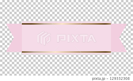 シンプルなピンク金色のリボン見出しタイトルのイラスト素材　シンプル上品おしゃれ 129332308