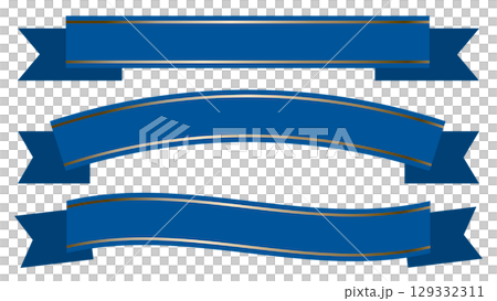 リボン見出しタイトル素材イラスト　シンプル濃紺青色　伝統的イメージのネイビーカラー 129332311