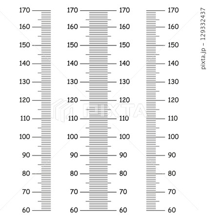 Height charts from 60 to 170 centimeters set. Templates for wall growth sticker. Meter wall or growth ruler mockup.  129332437
