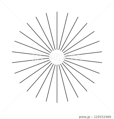 Radial circle lines. Circular lines element. Symbol of Sun star rays. Spoke with radiating stripes. Abstract illusion geometric shape. Starburst radial stripes. Flat design pattern. 129332460