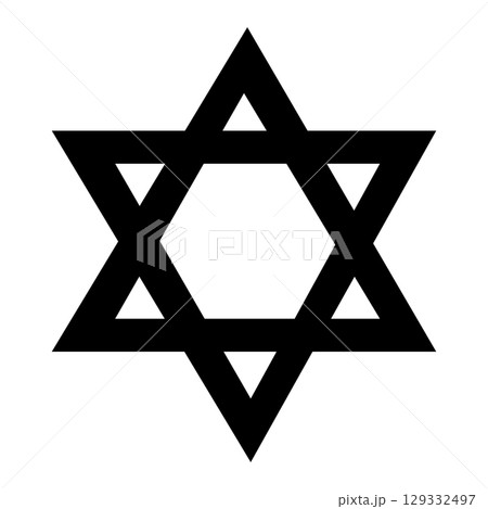 David star black icon. Judaism symbol mockup. Israeli flag symbol. Six pointed star. Hexagram simple figure. Silhouette minimalist Jewish symbol. Flat sign. Design element. David star black icon. Judaism symbol mockup. Israeli flag symbol. Six pointed star. Hexagram simple figure. Silhouette minimalist Jewish symbol. Flat sign. Design element. 129332497