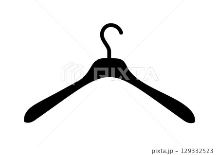 Hanger wardrobe minimalist icon. Cloakroom black silhouette pictogram mockup. Clothes rack, service symbol. Dry cleaning, clothing store sign. Simple pattern. Hanger wardrobe minimalist icon. Cloakroom black silhouette pictogram mockup. Clothes rack, service symbol. Dry cleaning, clothing store sign. Simple pattern. 129332523