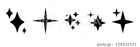 Blinking black stars, sparks and sparkles. Set of shining twinkle sunburst shapes. Magic light flare minimal pack for design template, cards, posters, banners, brochures, leaflets. Glint glitter icons Blinking black stars, sparks and sparkles. Set of shining twinkle sunburst shapes. Magic light flare minimal pack for design template, cards, posters, banners, brochures, leaflets. Glint glitter icons 129332525