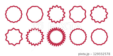 Circle lined red borders. Curve edge frames set. Wavy circles mockup. Minimalist round frame. Graphic trendy illustration. Geometric line design layout. Editable stroke template. Silhouette flat icons 129332578