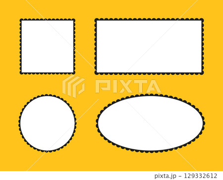 Scalloped vintage frames. Rectangle, ellipse shapes backgrounds. Labels, stickers, stamps, crackers, coupons, forms, mockups. Flower silhouette lace simple backdrops. 129332612