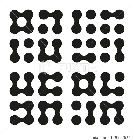 Metaball icons. Connected dots symbols set isolated on a white background. Abstract circles seamless pattern. Design element. Graphic template. Logo design.  129332624