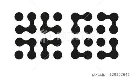 Metaball icons mockup Connected dots minimalist signs. Integration abstract simple symbol. Circles trendy pattern. Point movement template. Connected blobs layout. Metaballs transition. Flat logos set 129332642