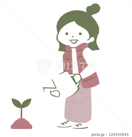 植物に水をやる女性 129332643