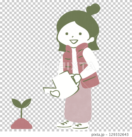 植物に水をやる女性 129332643