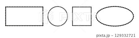 Scalloped frames set. Scalloped edge rectangle, ellipse, circle, square shapes. Label forms. Silhouette lace frame, backdrops. Abstract elements for tag, stickers. 129332721