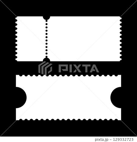Admit one tickets. Set of ticket. Vintage, retro ticket train, concert, festival event, movie theatre flat coupons. Printable, digital samples icons. Empty template. Ticket pattern. Blank background. 129332723