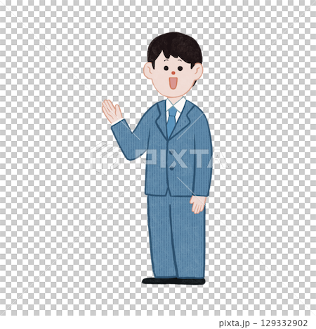 西裝革履的男士微笑著打招呼的商務姿勢 129332902