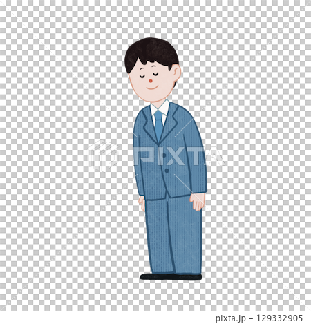 A man in a suit bows seriously 15 degrees A man in a suit bows seriously 15 degrees 129332905