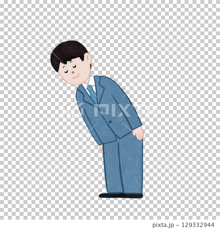 Business etiquette for men in suits: bowing politely at 54 degrees and 30 degrees Business etiquette for men in suits: bowing politely at 54 degrees and 30 degrees 129332944