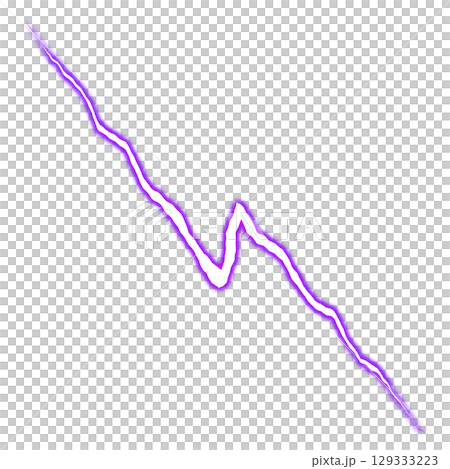具有急彎的紫色閃電效果(透明背景) 具有急彎的紫色閃電效果(透明背景) 129333223