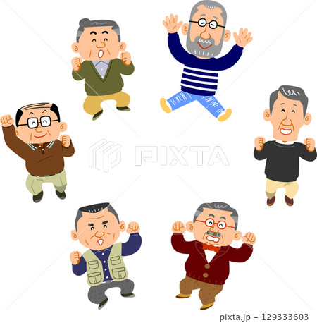 輪になってジャンプするシニアの男性 129333603