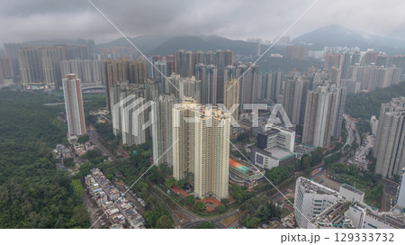 Aug 5 2025 View of Tall Highrise Apartment Buildings in a Dense Urban Area 129333732