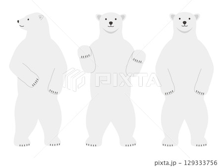 正面を向いて立ち上がる白熊のイラストのセット 129333756