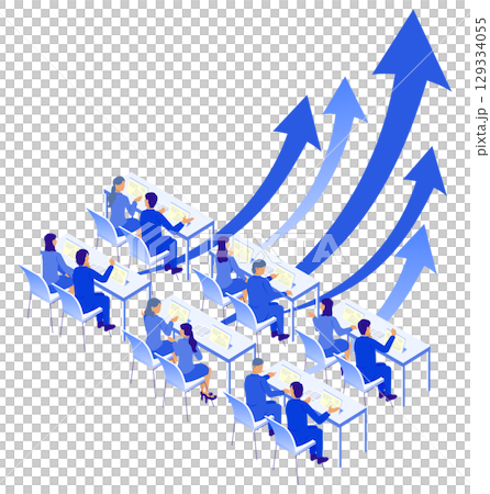 Illustration (isometric) of business people improving their skills through digital training Illustration (isometric) of business people improving their skills through digital training 129334055