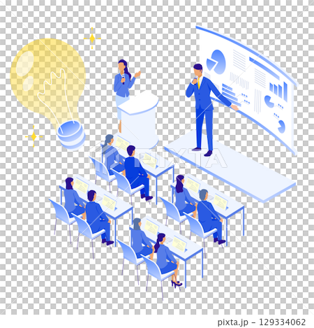 Illustration (isometric) of a business seminar where inspiration occurs during a presentation 129334062