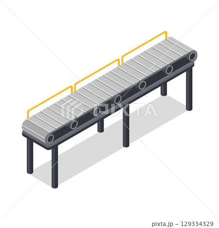 工場イメージのイラスト_ベルトコンベヤー（ベルトコンベア） 129334329