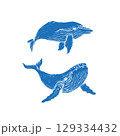 Vector hand drawn illustration of whales blue filling without stroke. Sketch detailed engraving style 129334432