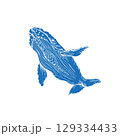 Vector hand drawn illustration of whale blue filling without stroke. Sketch detailed engraving style 129334433