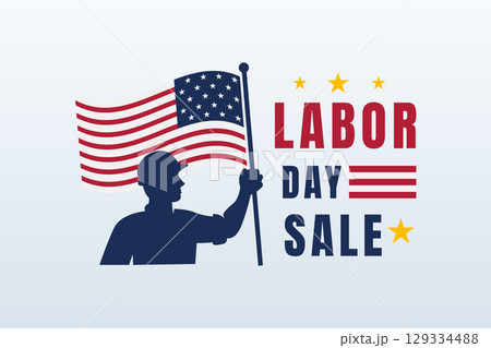 labor day american worker with waving flag 129334488