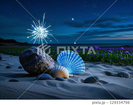 夜の海辺　砂花 129334798