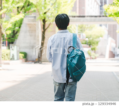　緑の通学路・男子学生（後ろ姿） 129334946