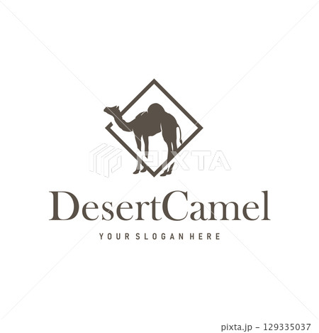 desert animal design sahara silhouette logo camel simple modern concept vintage caravan camel illustration template symbol brand product business 129335037
