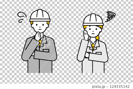 Simple worker male and female _ troubled Simple worker male and female _ troubled 129335142