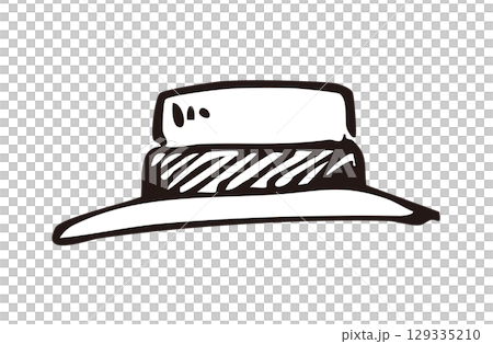 可愛い手書きモノクロ　麦わら帽子 129335210