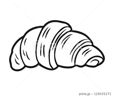 Croissant black outline silhouette on white background. Line art style sketch classic vintage vector design 129335271