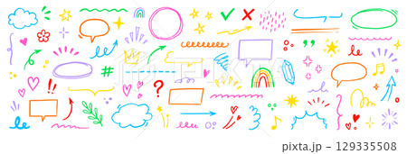 Cute line element icon set. Hand drawn heart, star, cloud brush stroke colorful cartoon style. Funny doodle sketch arrow, heart, flower marker decoration for kid art design. Vector Cute line element icon set. Hand drawn heart, star, cloud brush stroke colorful cartoon style. Funny doodle sketch arrow, heart, flower marker decoration for kid art design. Vector 129335508