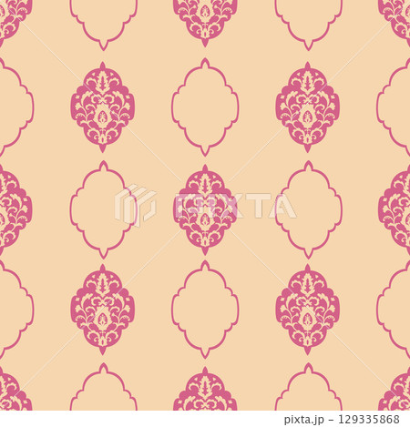 Beige Pink Vintage Damask Pattern 129335868