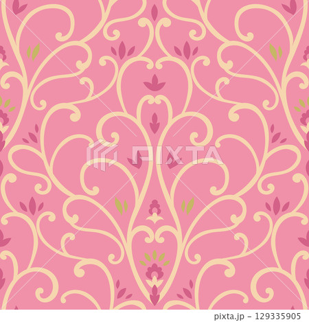 Swirly Cream Floral Pink Background Swirly Cream Floral Pink Background 129335905