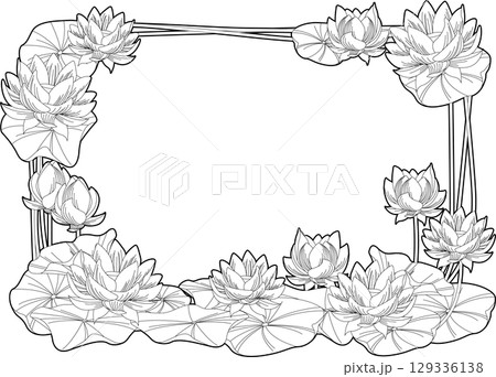 背景素材<花フレーム・蓮(ハス・枠付きモノクロ)> 背景素材<花フレーム・蓮(ハス・枠付きモノクロ)> 129336138