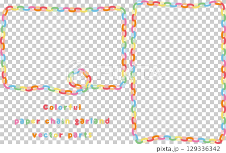 彩色紙鏈花環與框架材質套裝 | 裝飾部件，向量格式 129336342