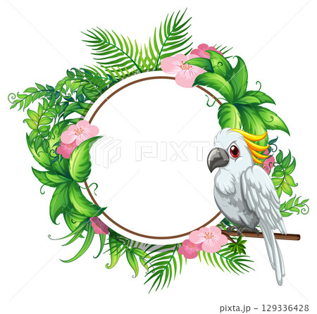 Tropical Bird and Floral Frame Illustration Tropical Bird and Floral Frame Illustration 129336428