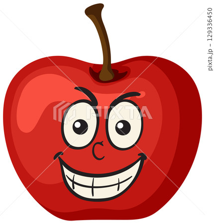 Red Apple with Cartoon Grinning Face Illustration 129336450
