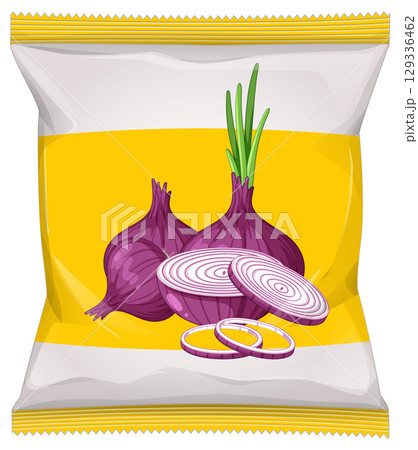 Vector Snack Packaging with Red Onion Illustration 129336462